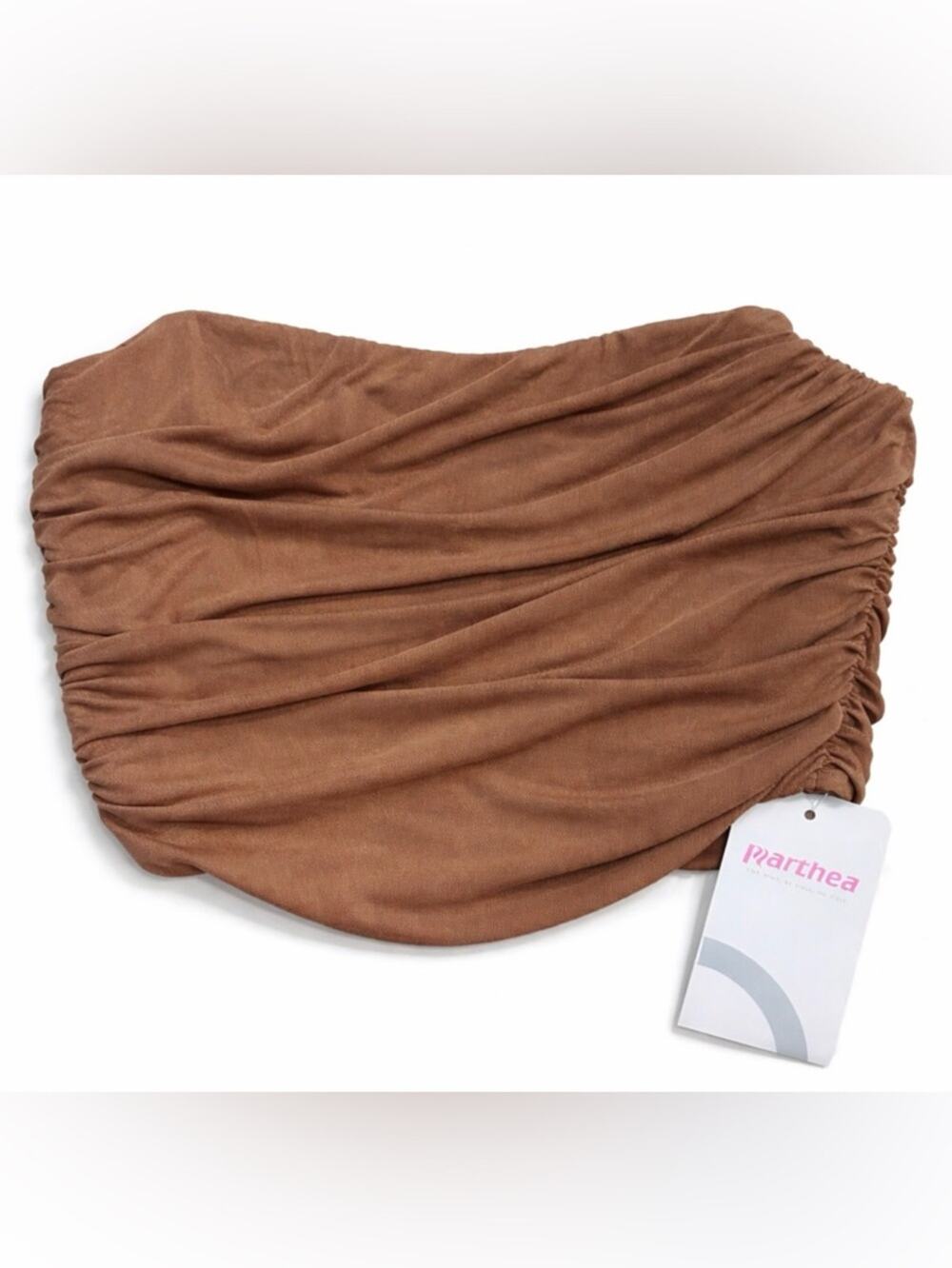 NWT Parthea Brown Ruched Strapless Corset Top Tube Zipper Back Size Large